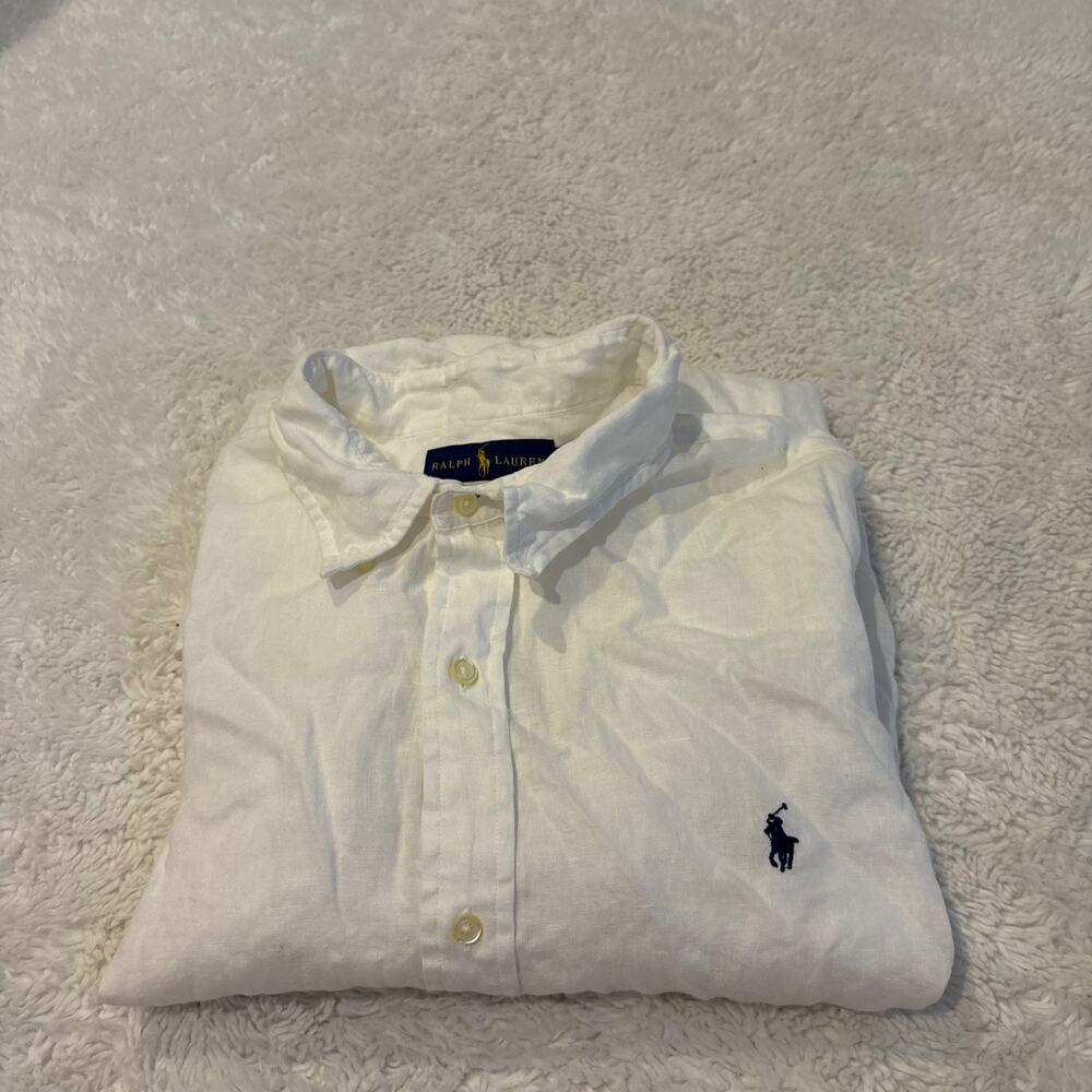 Ralph Lauren Mens XXL White Linen Button Down Classic Fit Preppy Resort Boho